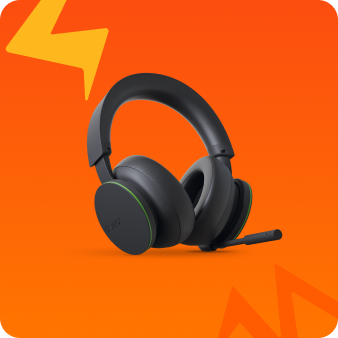 Xbox Headset na živopisnoj narandžastoj pozadini sa zavojitim uzorcima