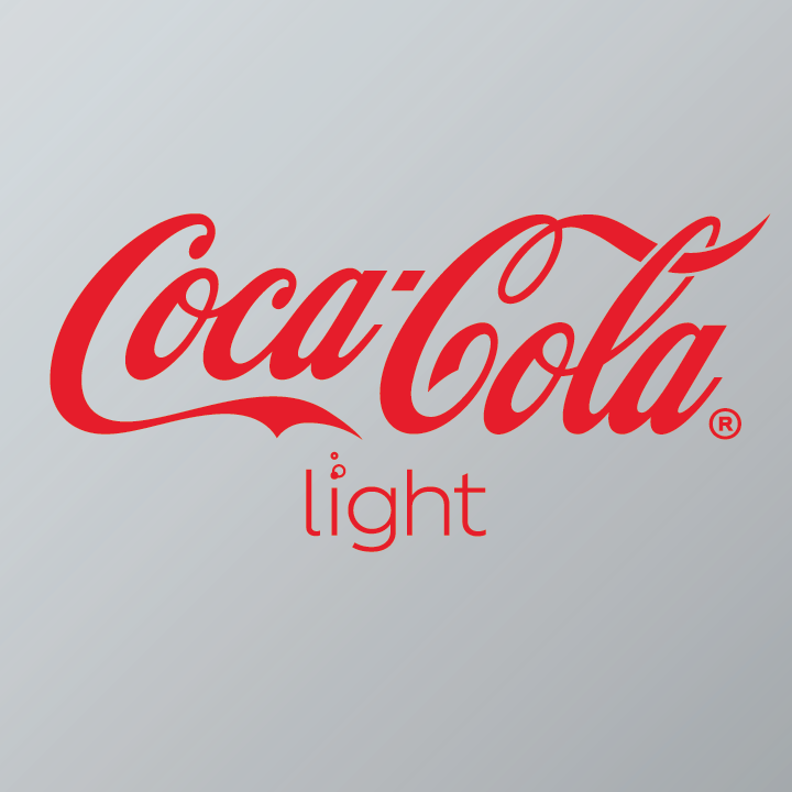 Rood logo met de naam "Coca-Cola" in witte cursieve letters en het woord "light" in kleine rode letters onder het hoofdlogo.