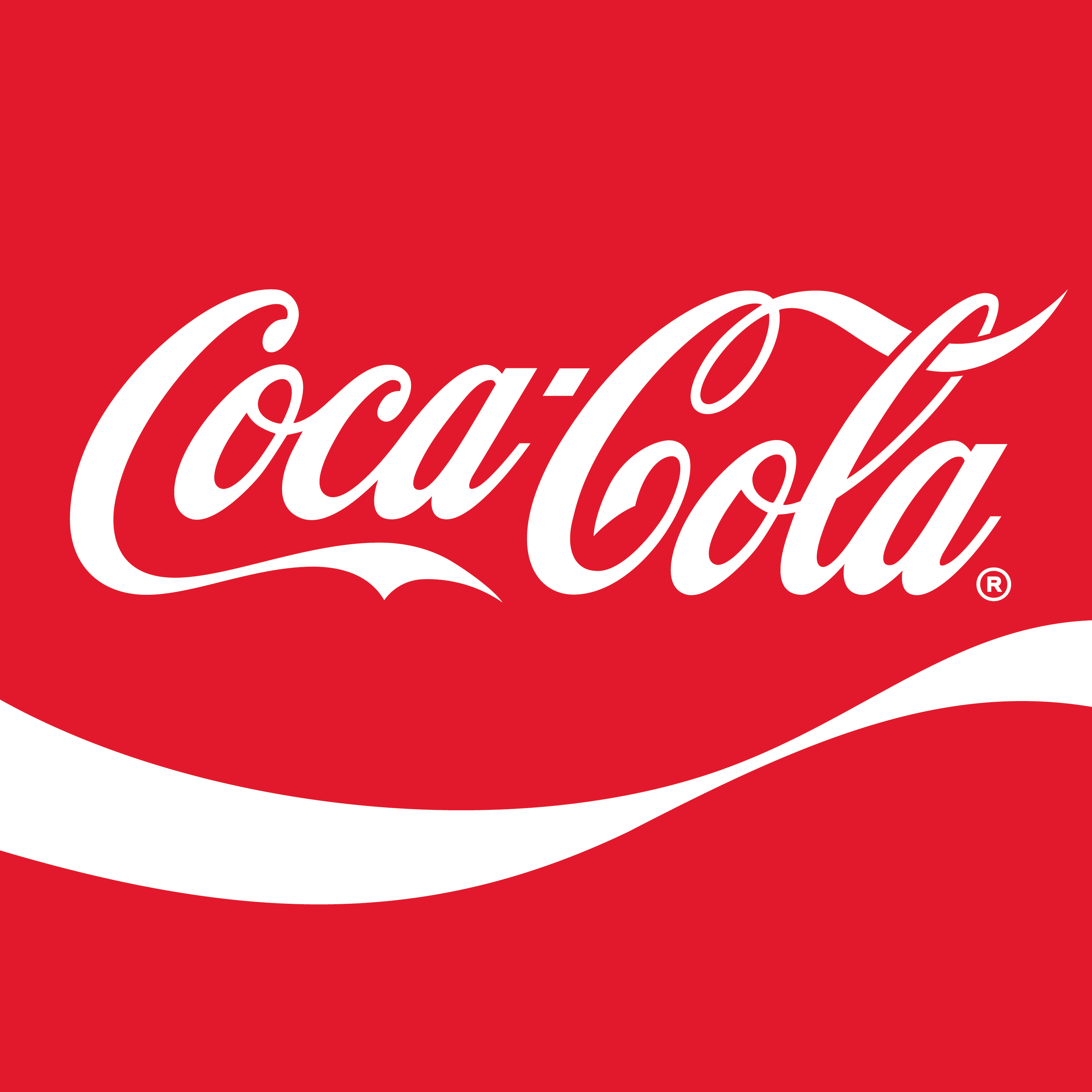 Rood logo met de naam "Coca-Cola" in witte cursieve letters.