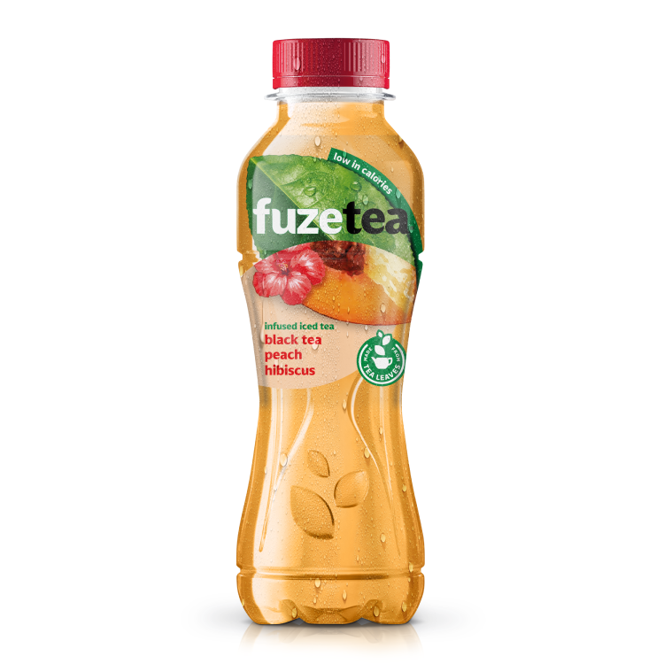 Een fles Fuze Tea perzik hibiscus thee