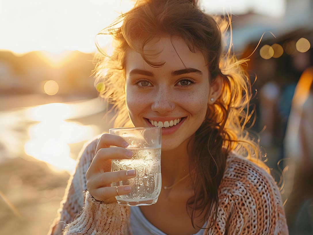 Jonge vrouw drinkt een glas water