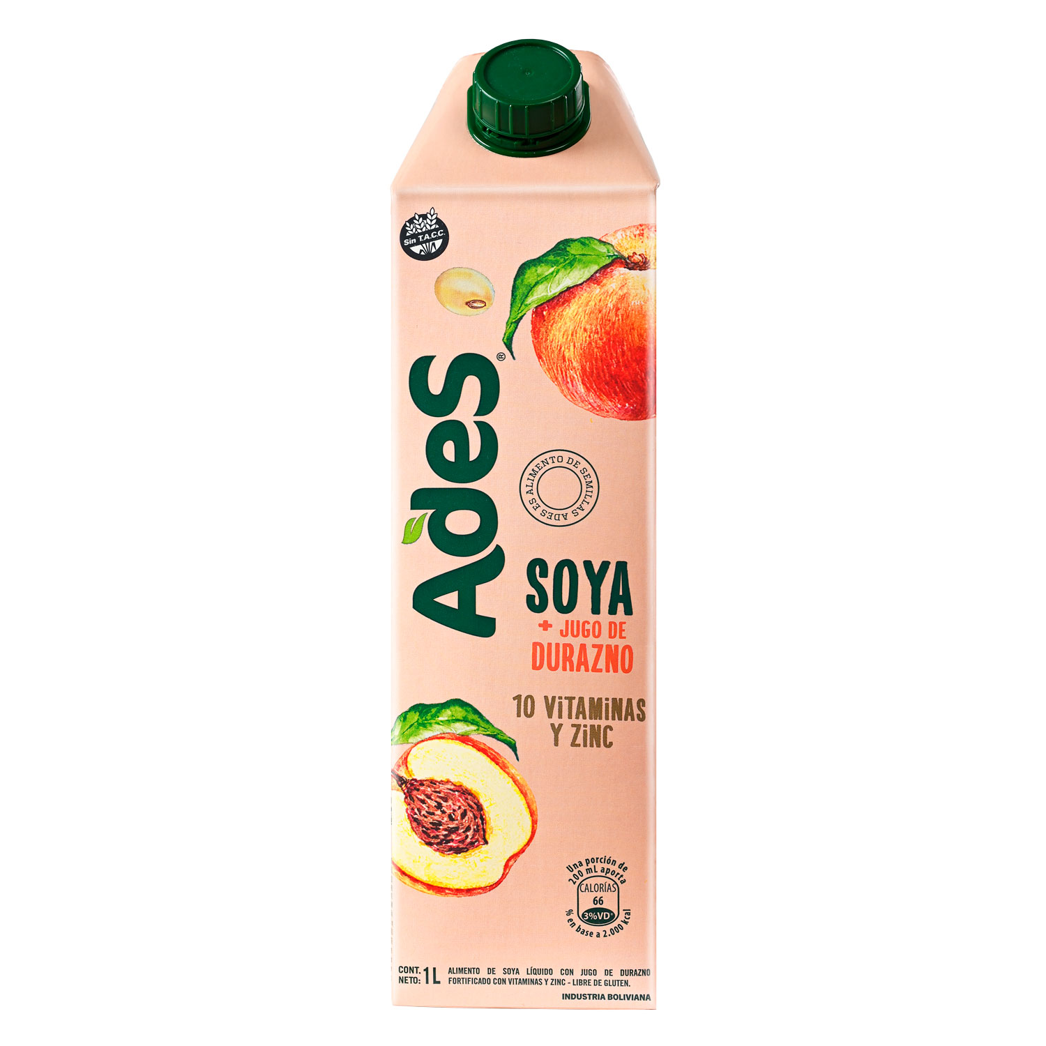 Tetra Brik de Ades Soya con Jugo de Durazno 1 litro