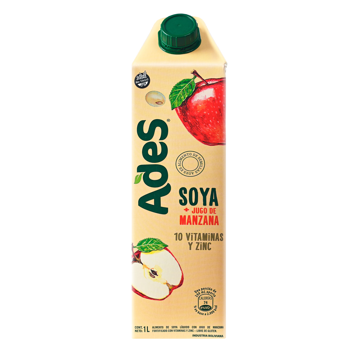 Tetra Brik de Ades Soya con Jugo de Manzana 1 litro