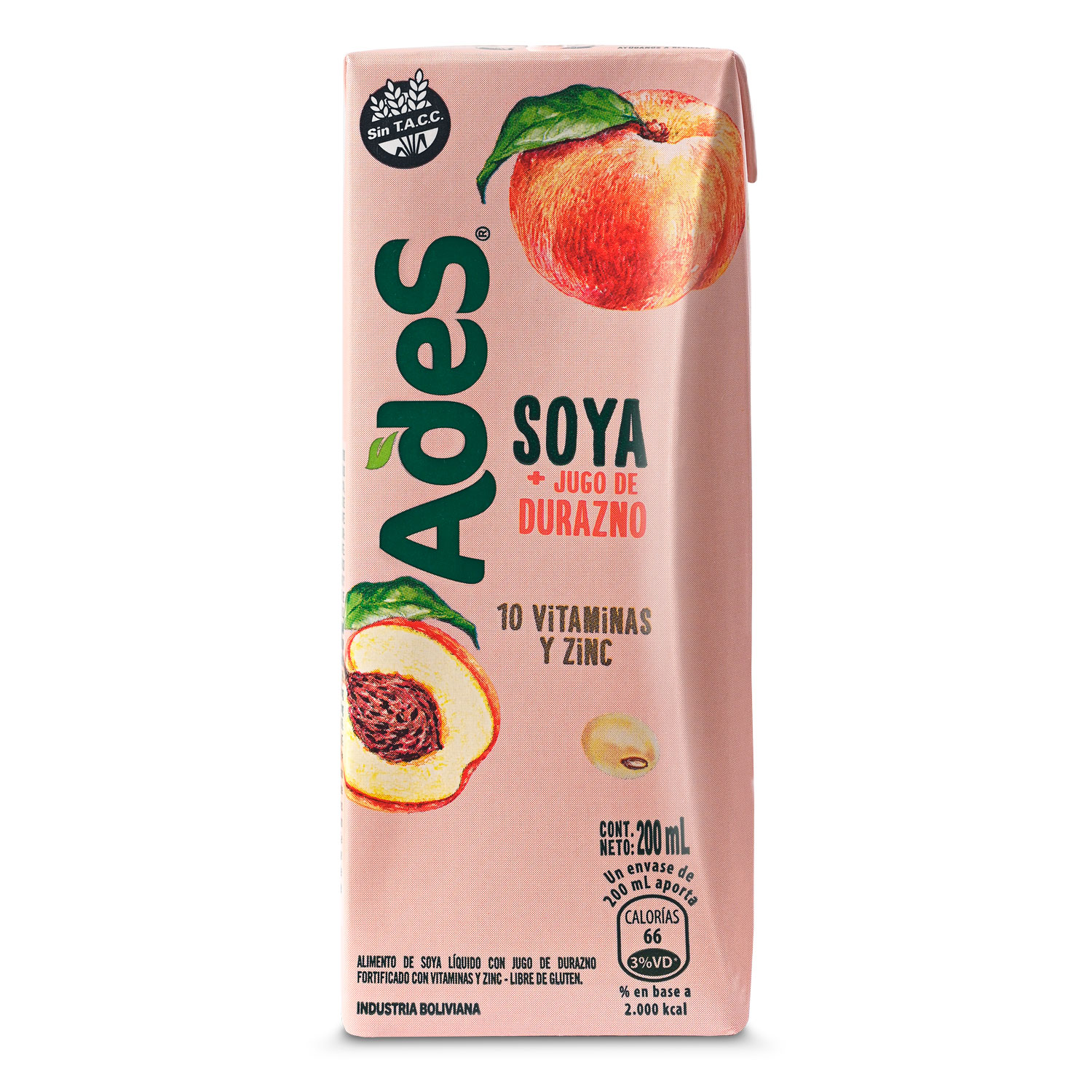 Tetra Brik de Ades Soya con Jugo de Durazno 200 mL