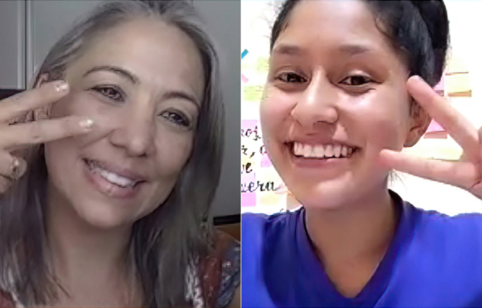 Claudia Fernández, Directora de la Fundación Coca-Cola, y Ana Belén, joven de Tarija