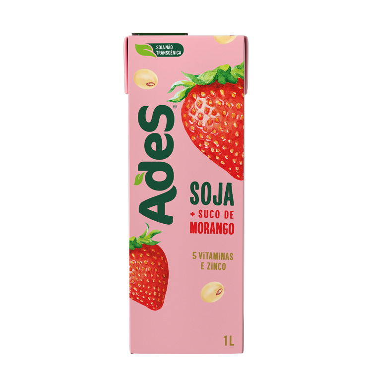 Garrafa de litro  AdeS Soja + Suco de Morango