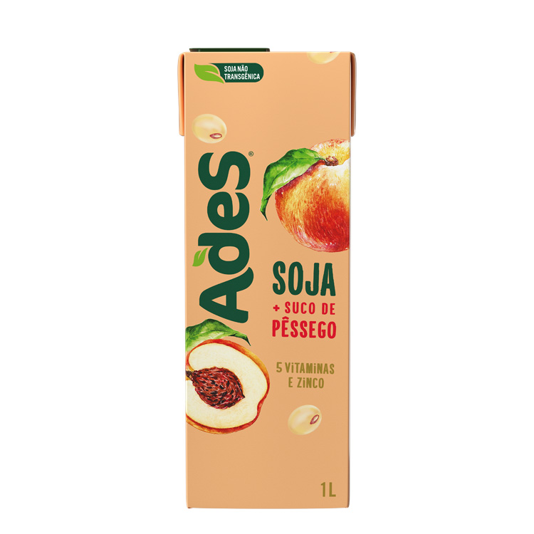 Garrafa de litro AdeS Soja + Suco de Pêssego