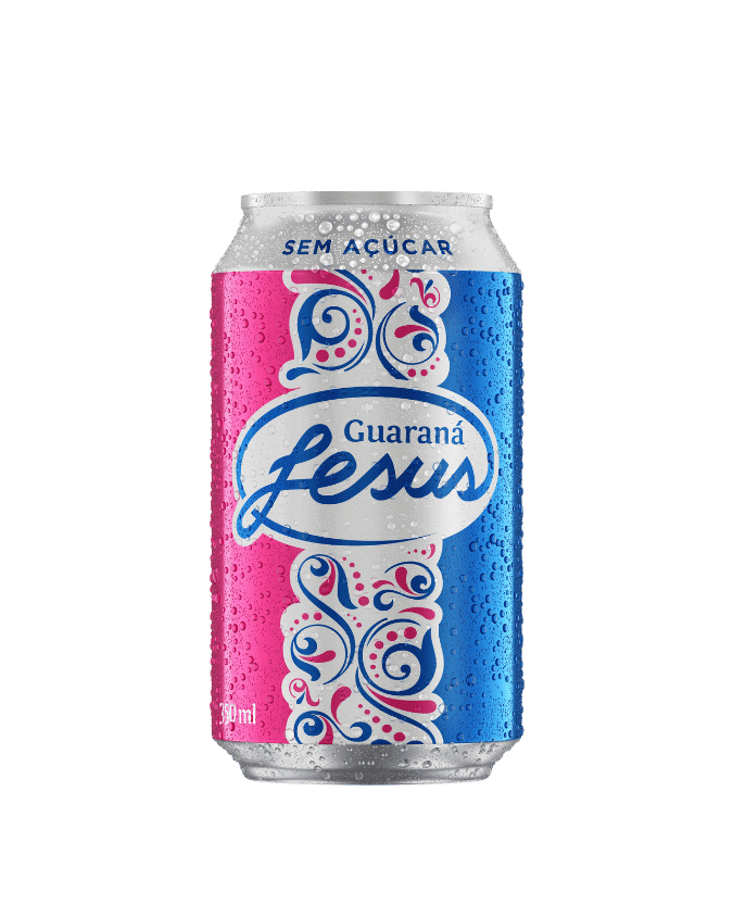 Uma lata de Guarana Jesus Sem Açúcar em um fundo branco.