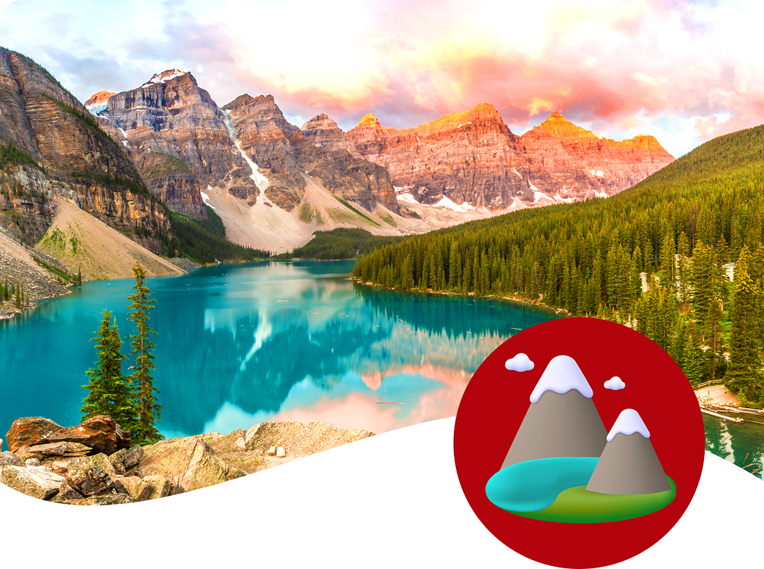 A scenic view of the turquoise Moraine Lake in Banff, a grand prize trip destination for the Coca-Cola Summer Scratch-Off contest.