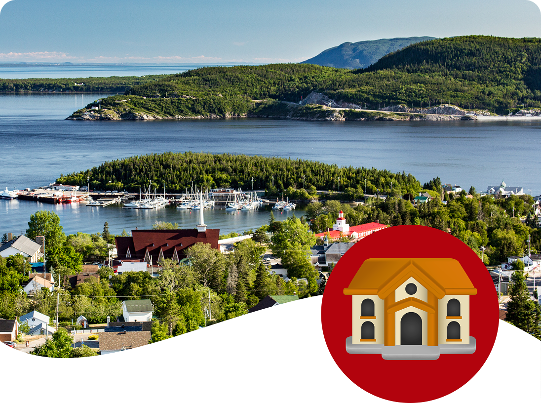 A view of the picturesque Charlevoix region in Quebec, showing the bay and town, a grand prize trip in the summer contest.