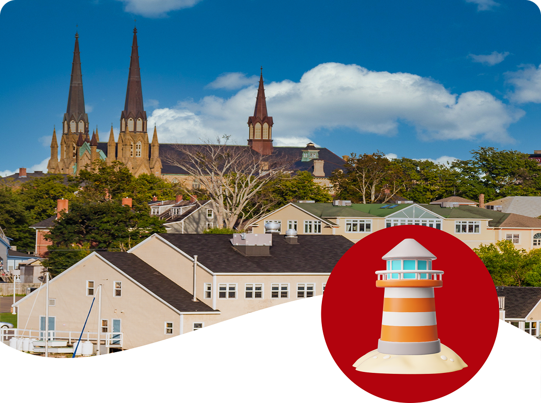 The historic skyline of Charlottetown, PEI, with its distinct church steeples, a grand prize destination in our summer contest.