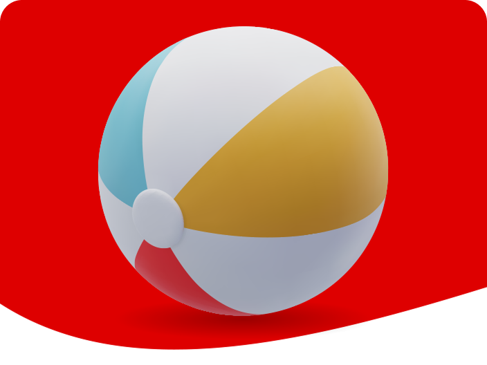 A colourful 3D beach ball representing the Outdoor Activities prize pool for the Coca-Cola Summer Scratch-Off promotion.