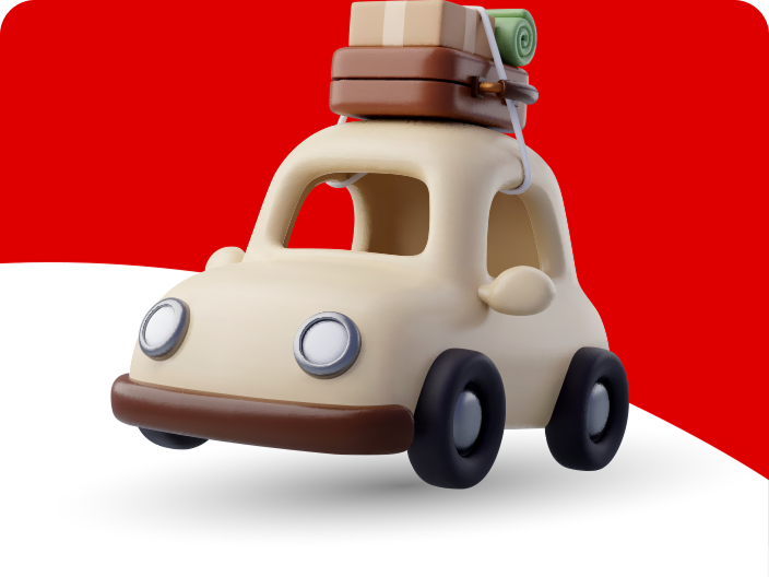 A cartoon car with luggage on top representing the Road Trip prize pool for the Coca-Cola Summer Scratch-Off contest.