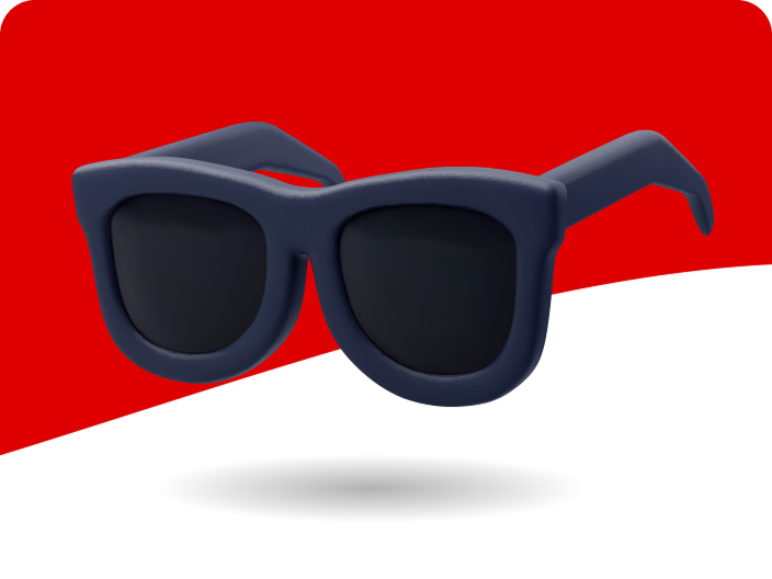 A pair of stylish 3D sunglasses representing the Festive Moments prize pool in the Coca-Cola Summer Scratch-Off contest.