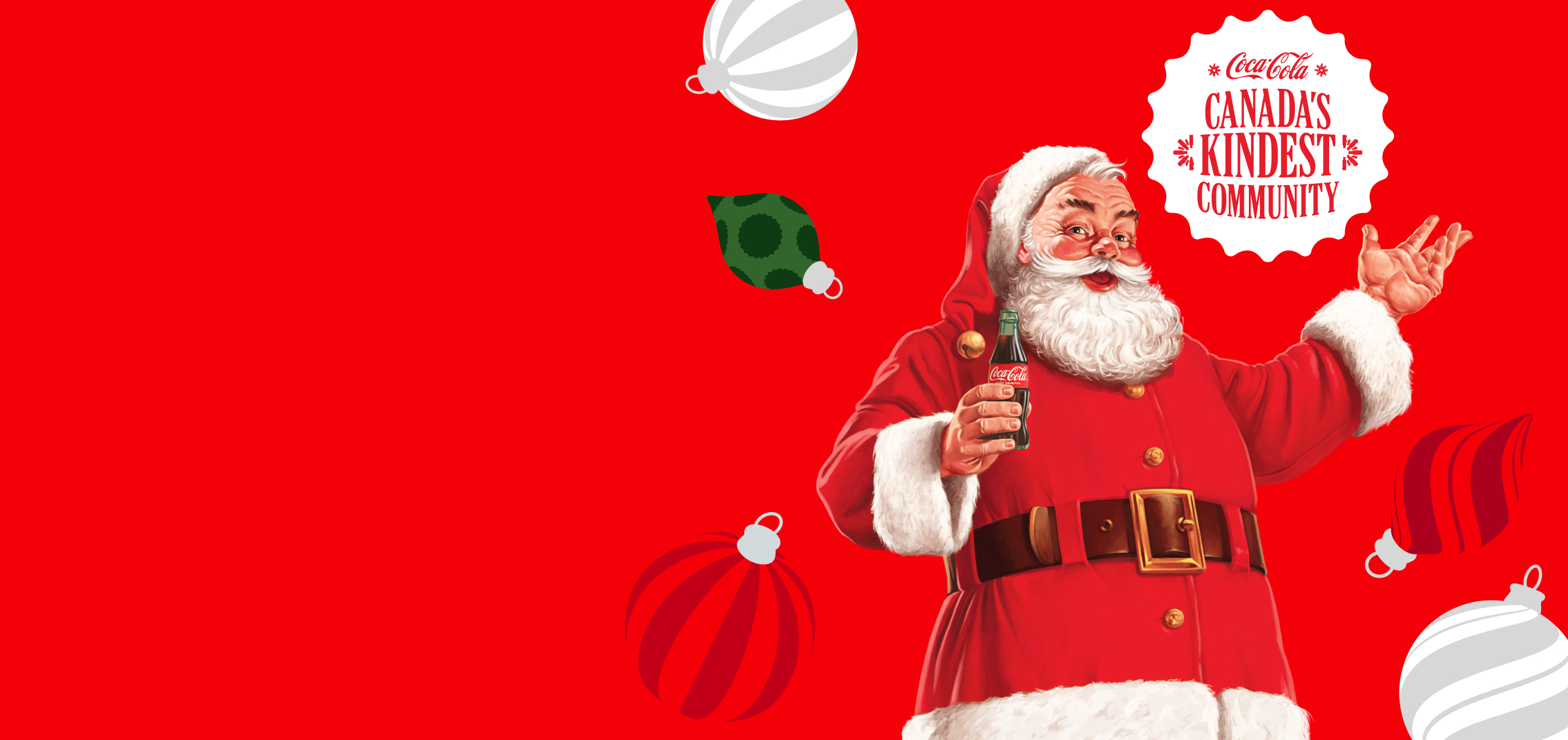 Illustrated Santa holding a classic glass bottle of Coca-Cola