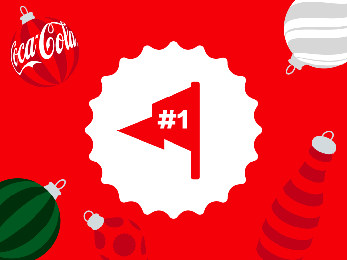 vector image with a flag with #1 on it surrounded by Christmas ornaments