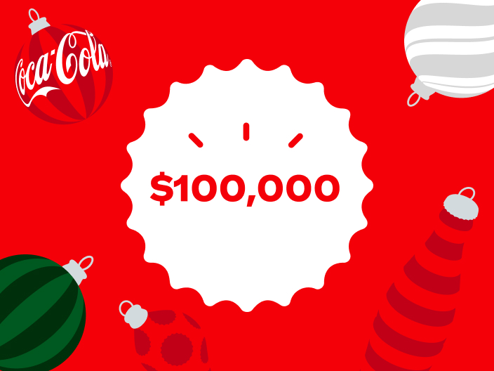 vector image of $100,000 in the center surrounded by Christmas ornaments