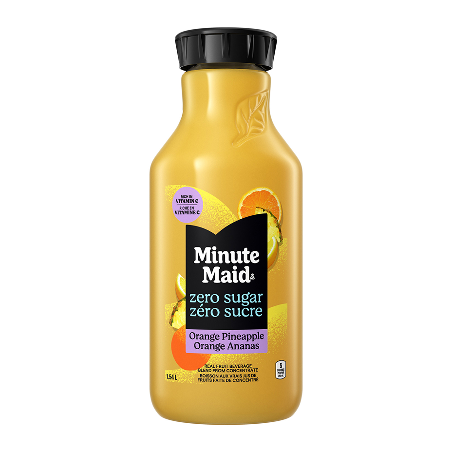 A bottle of Minute Maid Orange Pineapple Zero Sugar 