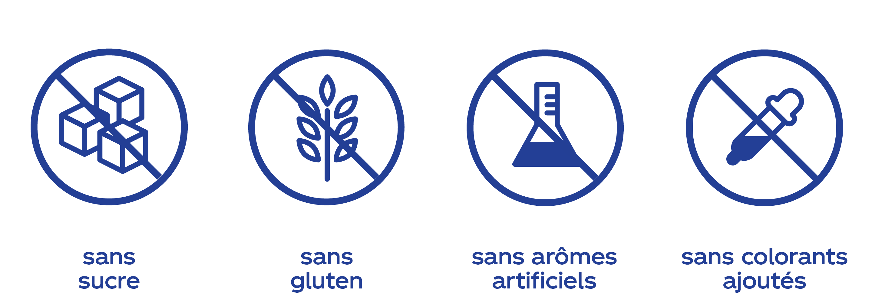 sans sucre. sans gluten. sans arômas artificials. sans colorants ajoutés