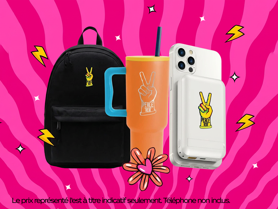 Bannière promotionnelle du concours Peace Tea « La Paix de l'École » pour gagner un voyage à Aruba et plus encore.