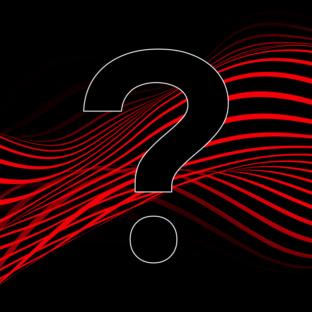 Question mark on a black background with red waves.