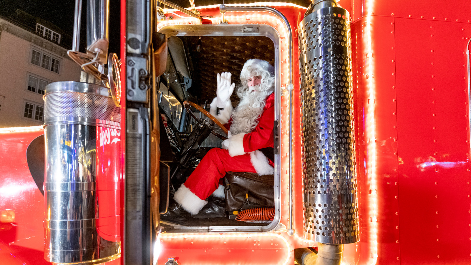 Santa Claus on a christmas truck tour