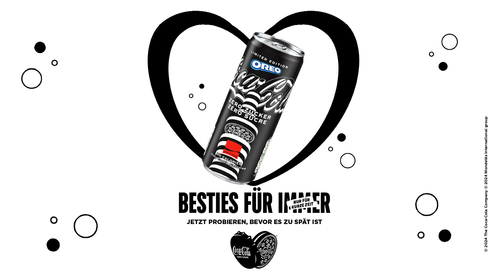 Coca-Cola Creations OREO Dose in einem Herz, darunter der Text: Besties für immer