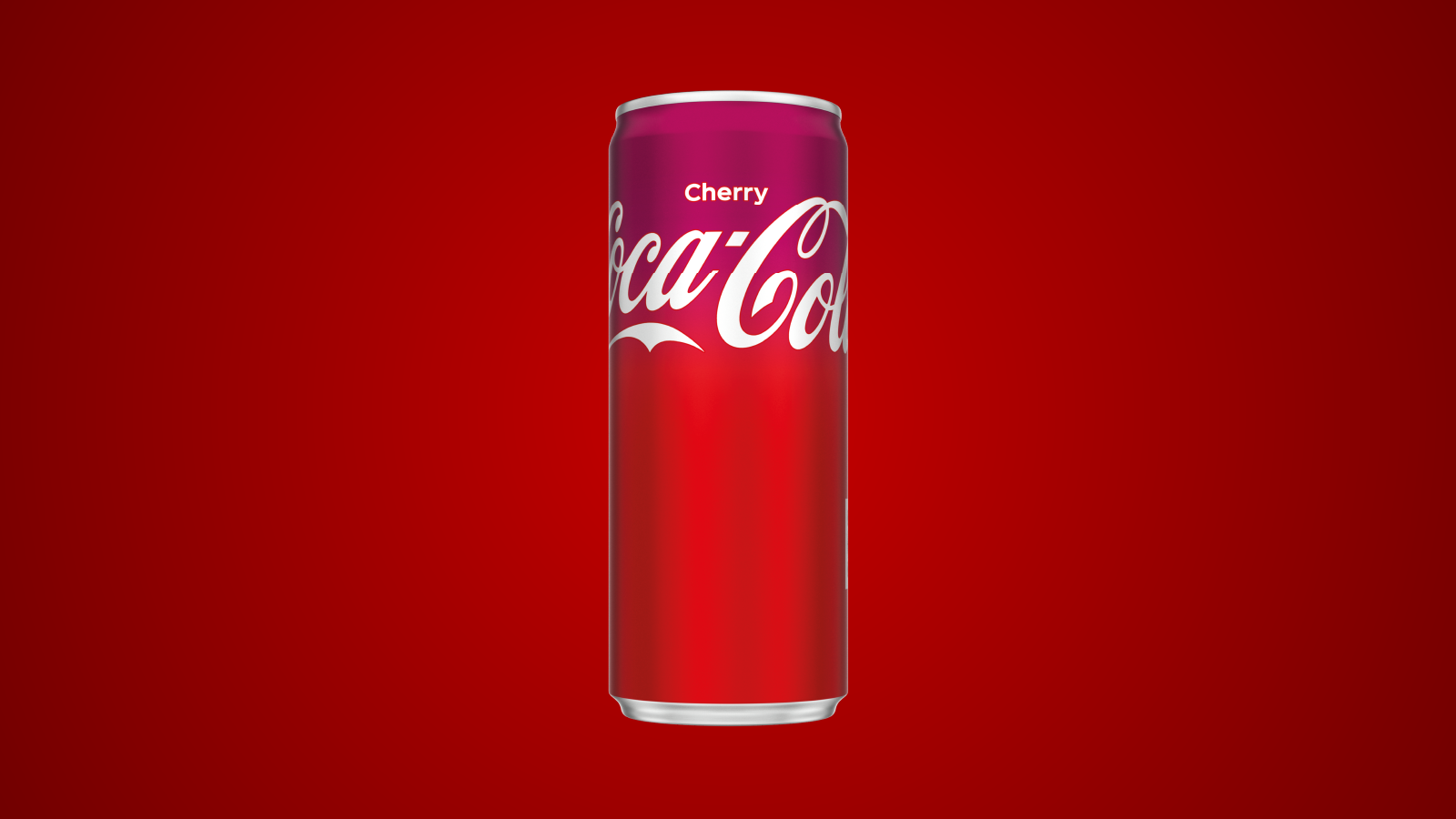 Canette de Coca-Cola Cherry sur fond rouge.