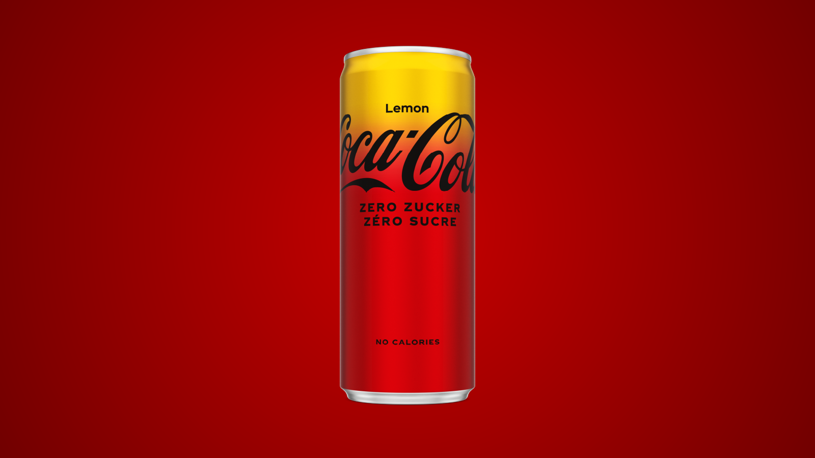Canette de Coca-Cola Zero Sucre Lemon sur fond rouge.