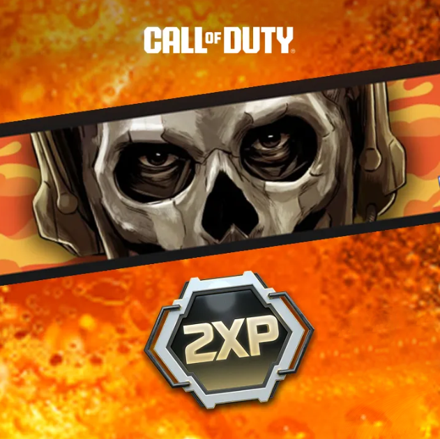 Calling Card und 2XP vor einem orangefarbenen Fanta-Hintergrund, unter einem Call of Duty-Logo