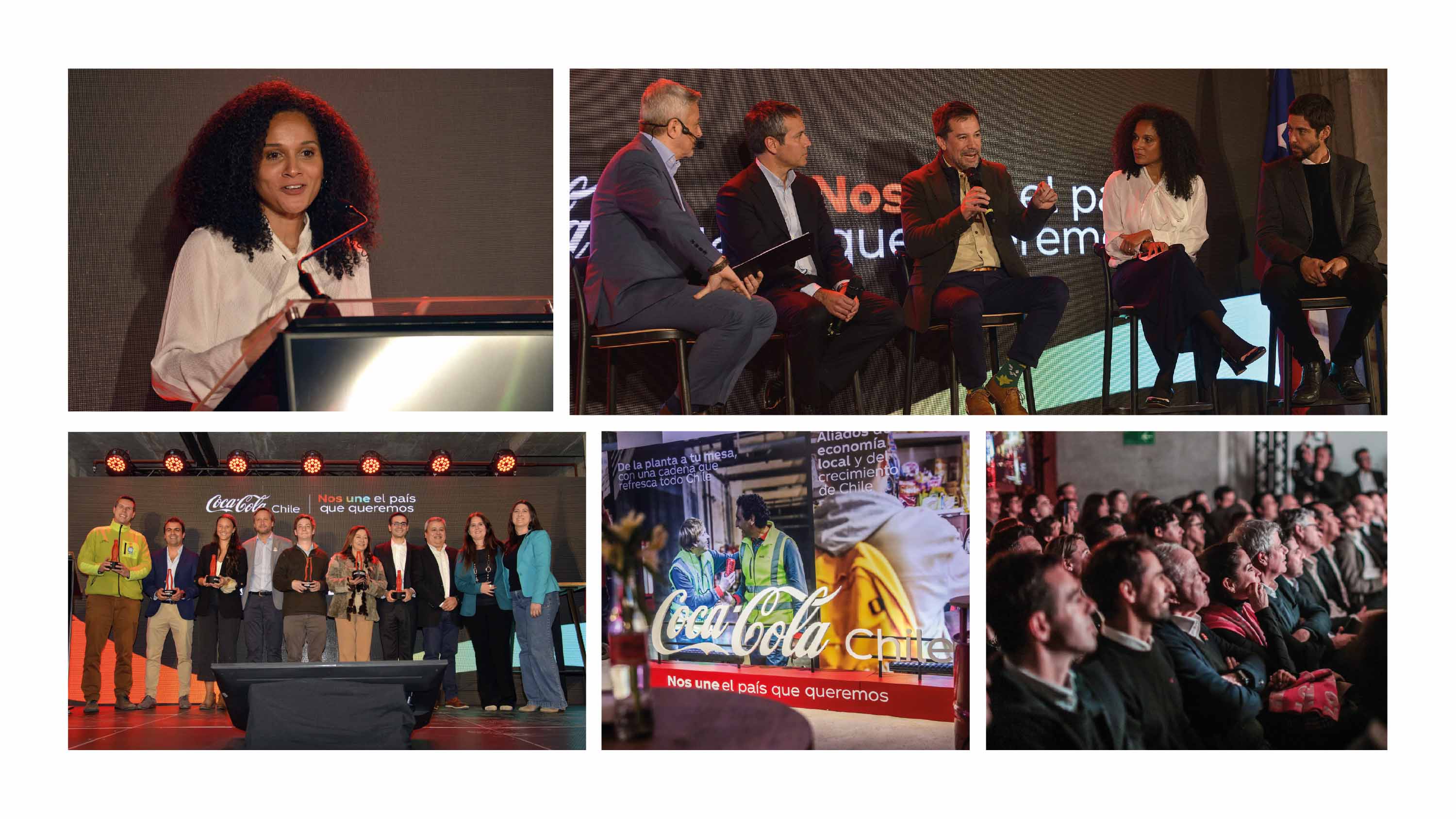 Panel de expertos en Chile, sentados en taburetes altos, conversando sobre el futuro del país.