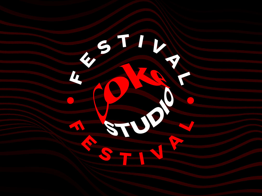 Logo del Coke Studio Festival sobre un fondo negro con lineas de color rojo oscuro.