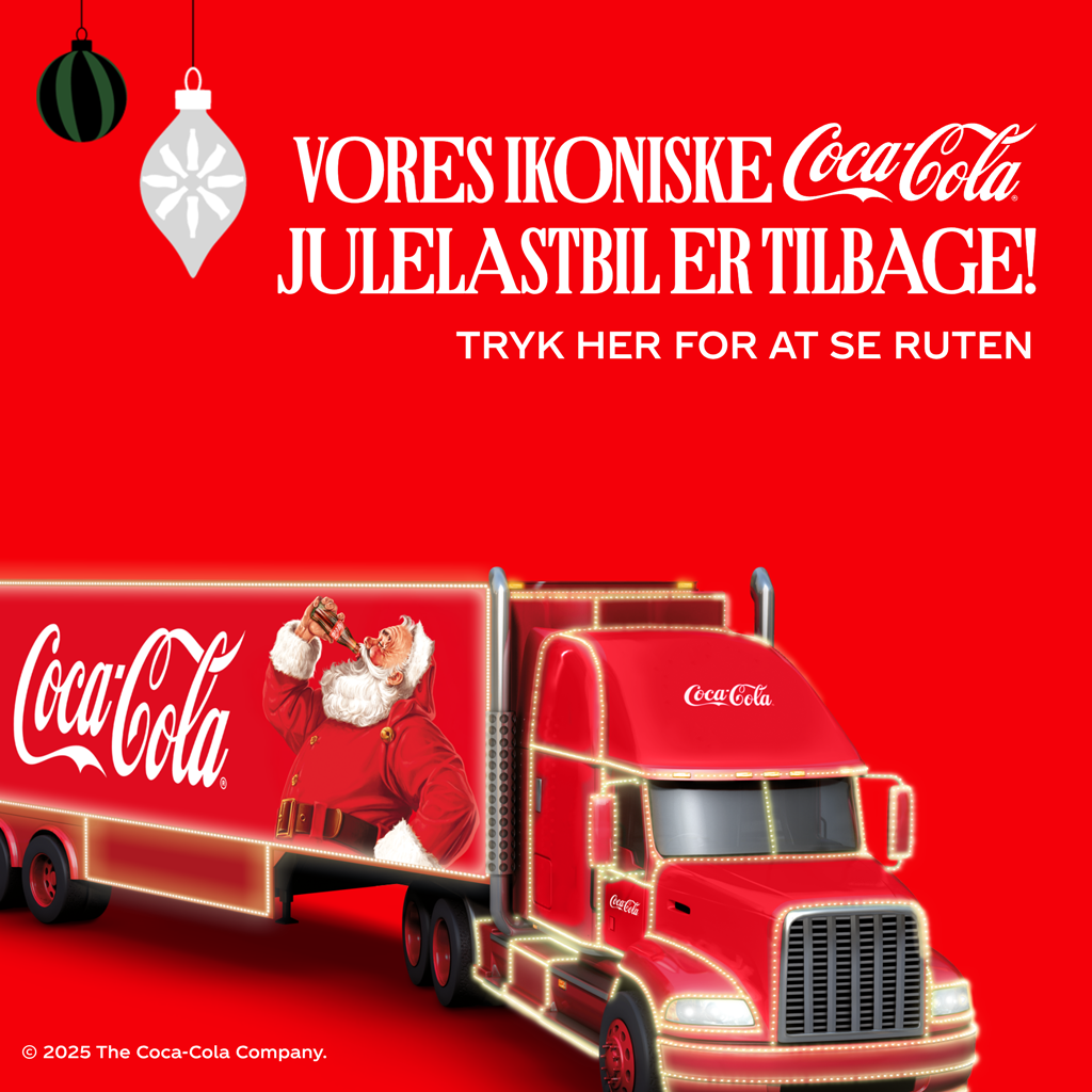 Coca-Cola Julelastbil på rød baggrund