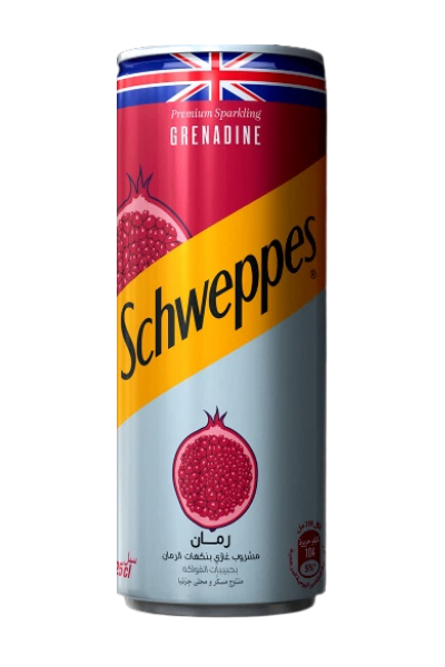 Une canette de soda aromatisé Schweppes Grenadine