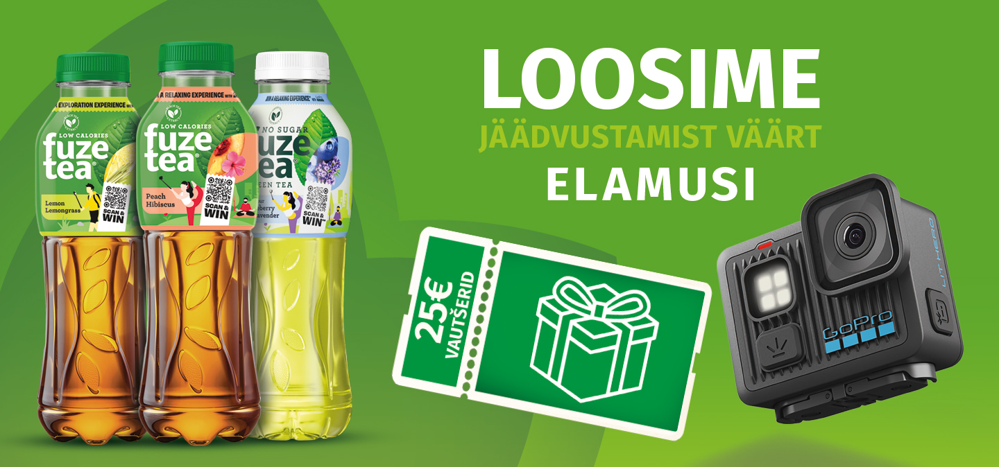 Roheline kampaaniapilt Fuze Tea jookide ja auhinnaloosiga