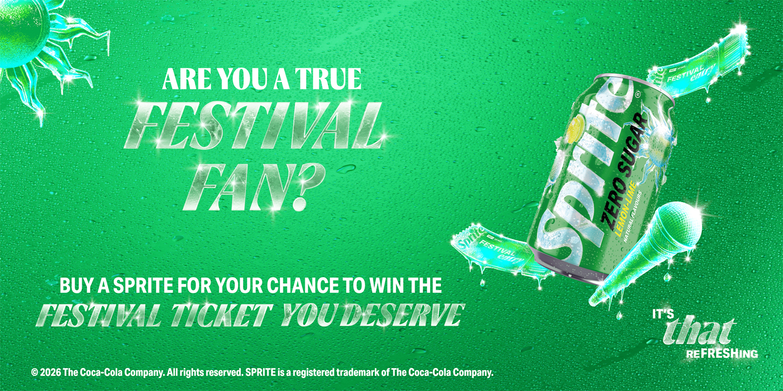 Sprite Summer Banner - Icy can of Sprite Zero on a green background.