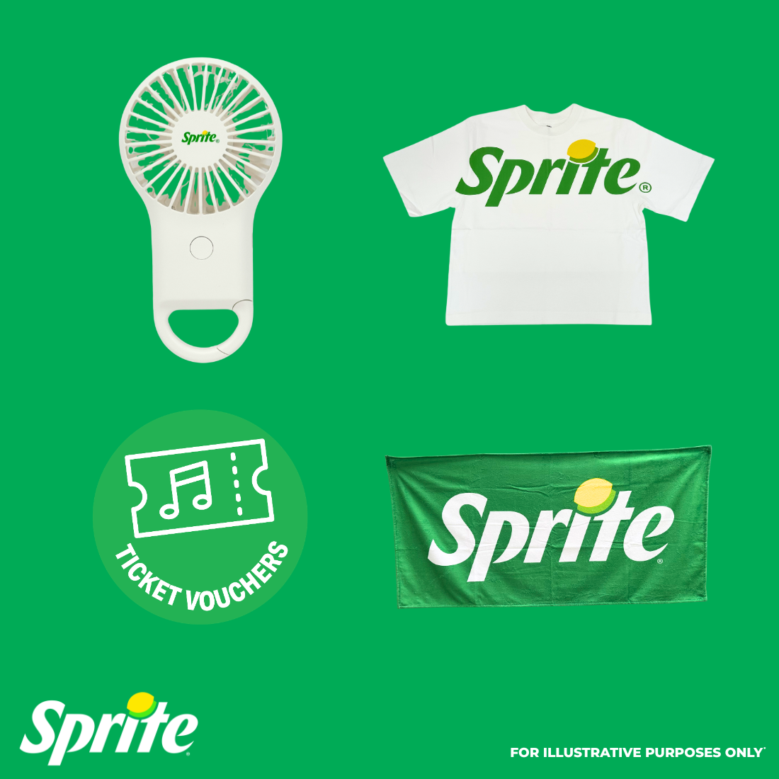 The freshest merch to keep you looking cool in the summer heat - including Sprite branded T shirts, hand-held fans & towels
