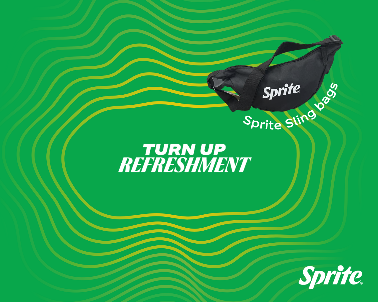 sprite black bum bag and sprite logo on green background