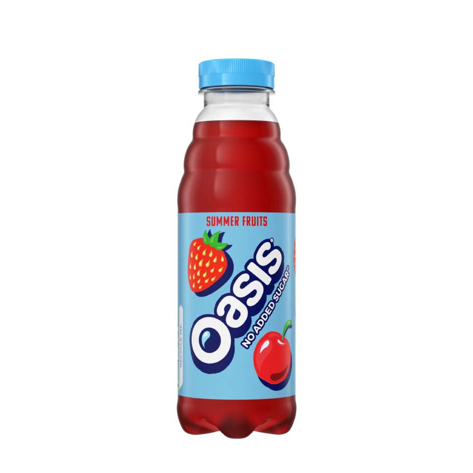 Oasis Summer Fruits Zero bottle on white background.