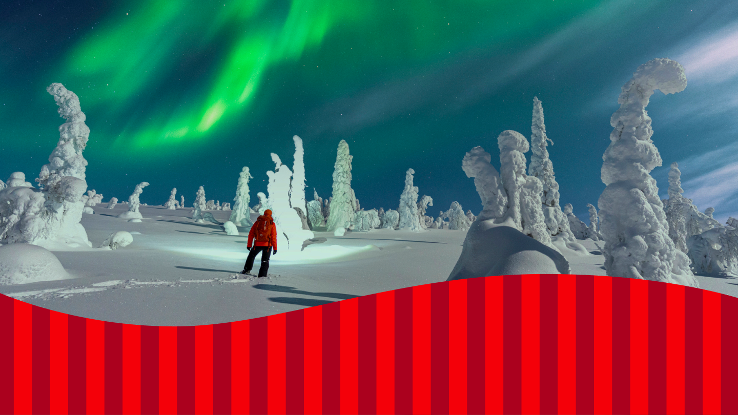 Person steht unter den Nordlichtern