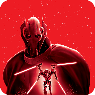 Général Grievous brandissant plusieurs sabres laser, enveloppé dans sa cape.