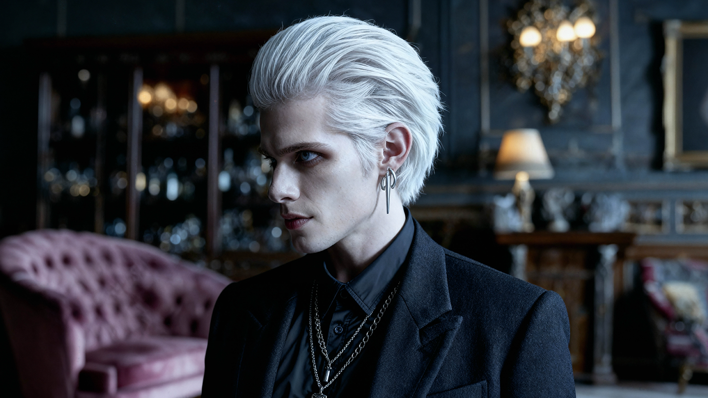 Het personage Prince of Vampires staat centraal in een donkere, stijlvolle Halloween-omgeving.