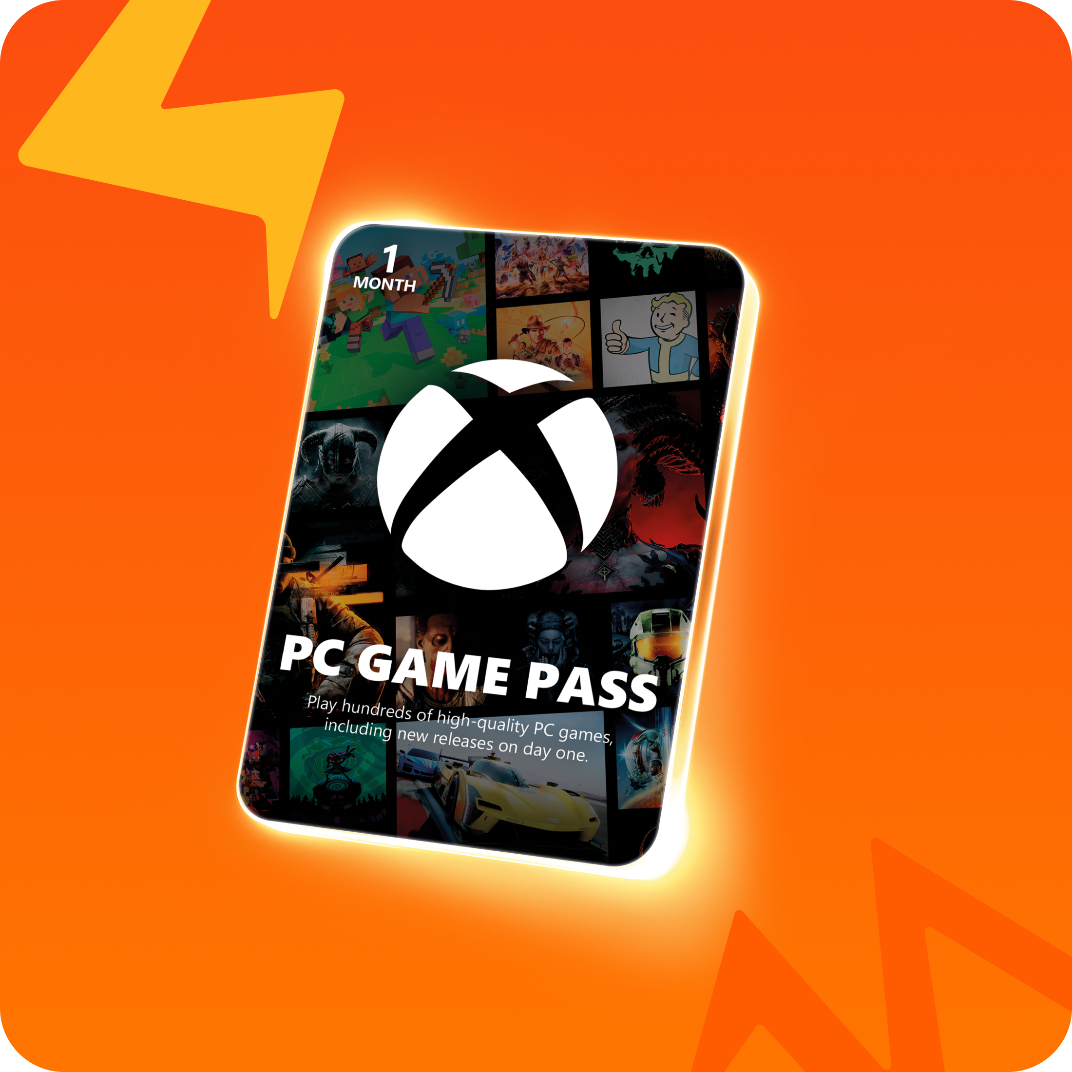 Un Xbox Game Pass d’un mois sur un fond orange.