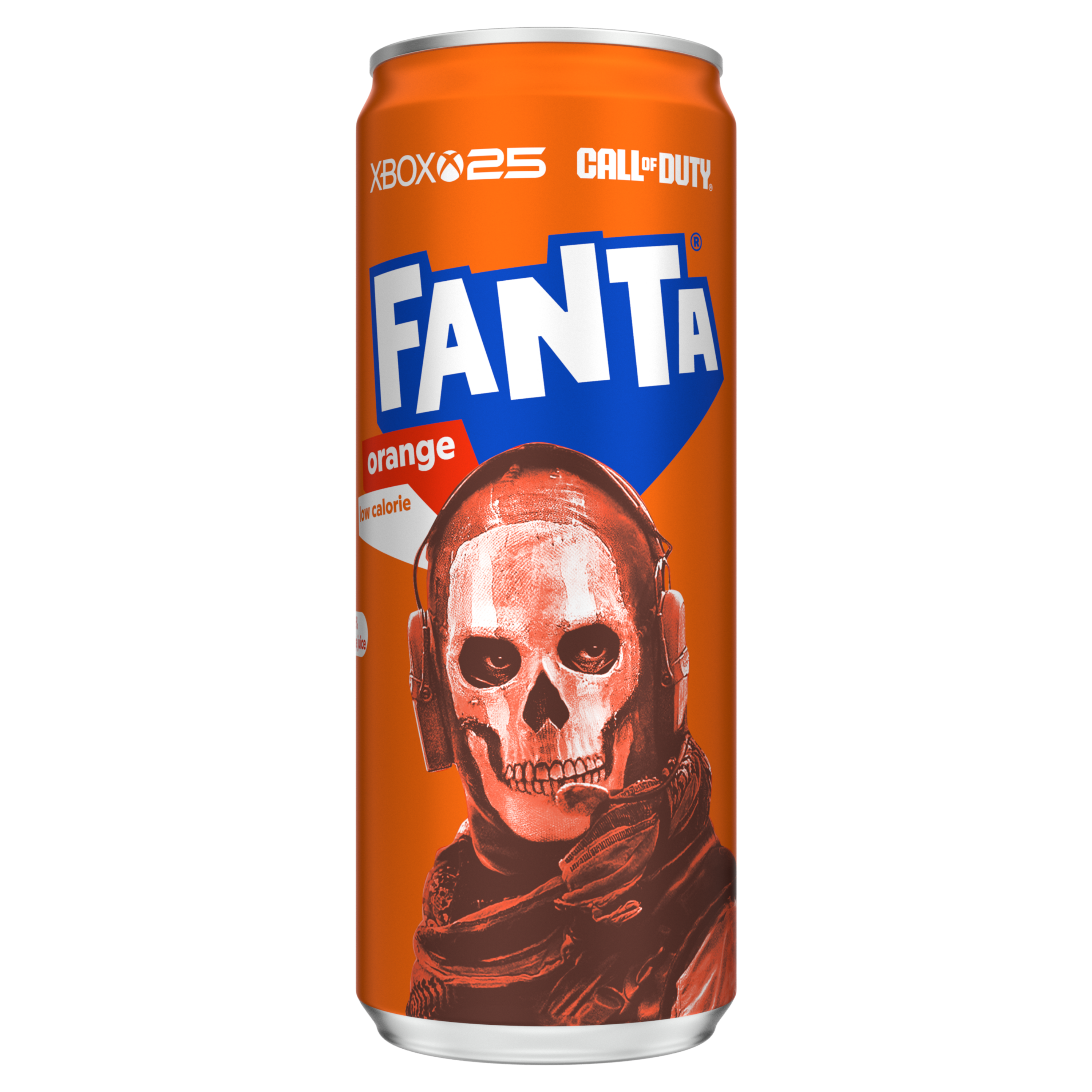 Fanta Orange can on white background
