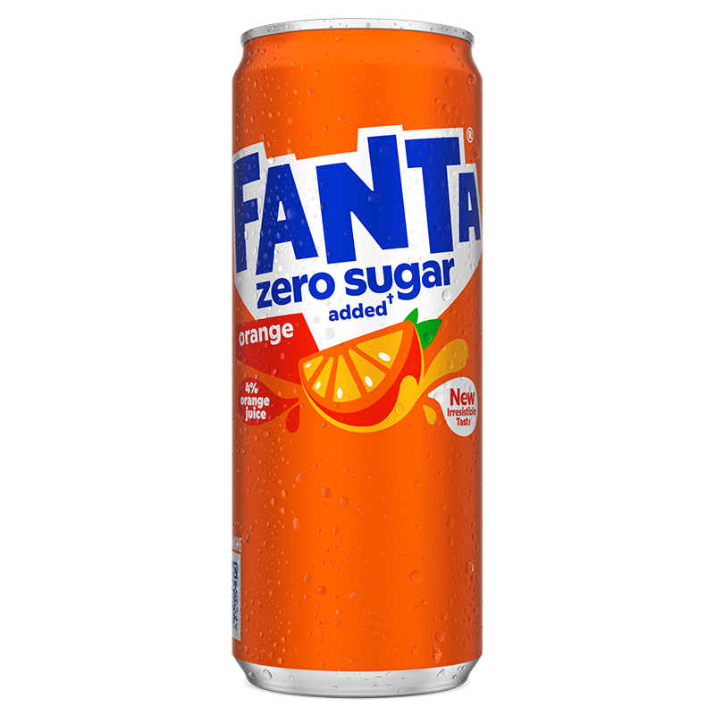 Fanta Orange Zero can on white background