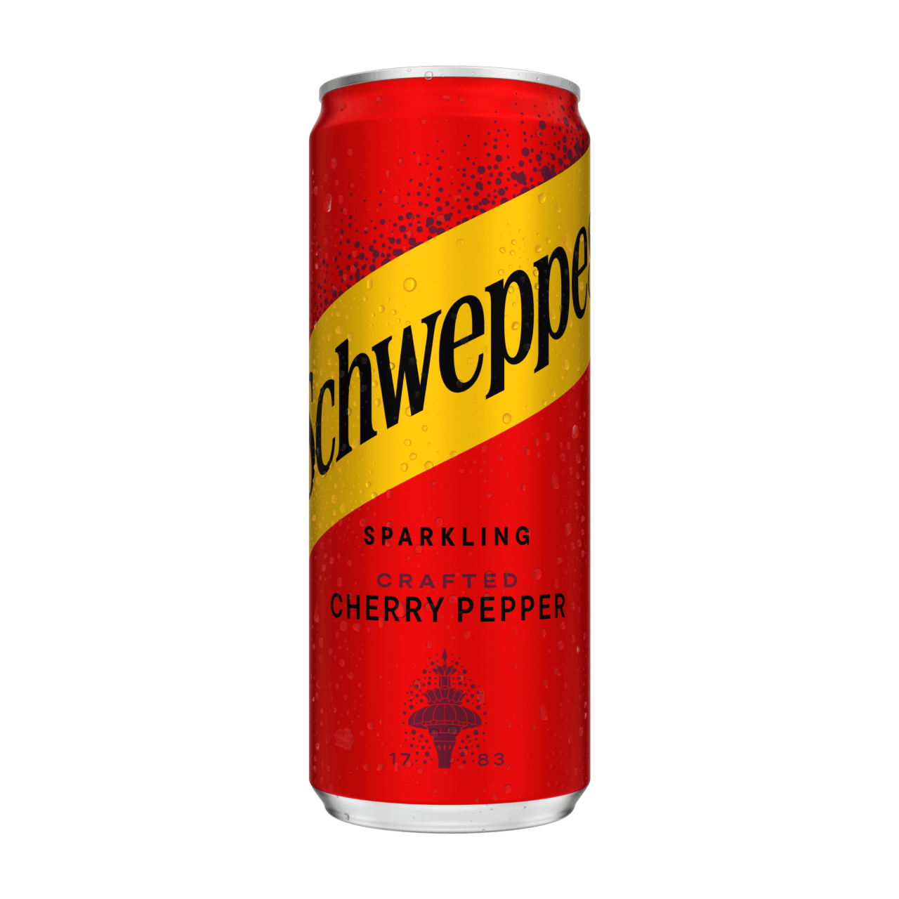 Red can of Schweppes Crafted Cherry Pepper, no background 