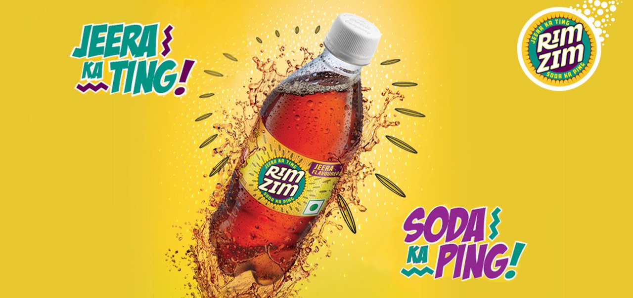 Rimzim की एक बोतल, जिस पर लिखा है, Jeera ka ting! Soda ka ping!