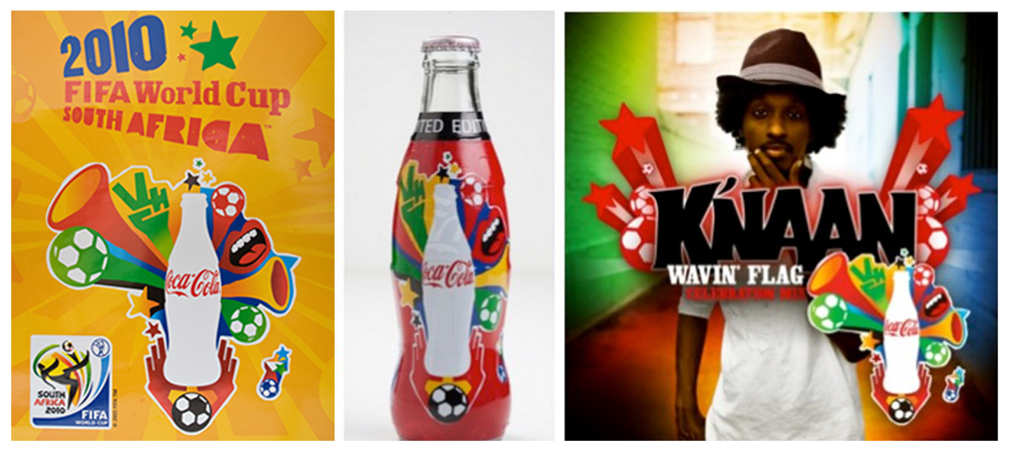 2010년 남아프리카공화국 FIFA 월드컵 당시 코카-콜라 광고 포스터와 한정판 에디션, 월드컵 앤섬 앨범 커버 이미지.