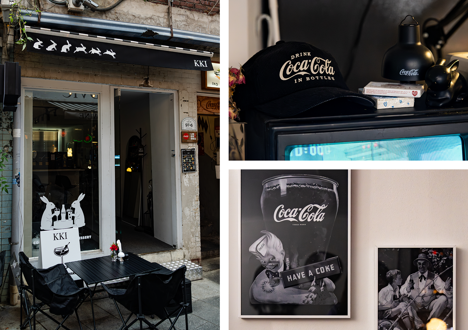 코카-콜라 X 신흥시장 프로젝트 참여 식당, KKI의 매장 전경과 매장 내부에 꾸며진 코카-콜라 소품들