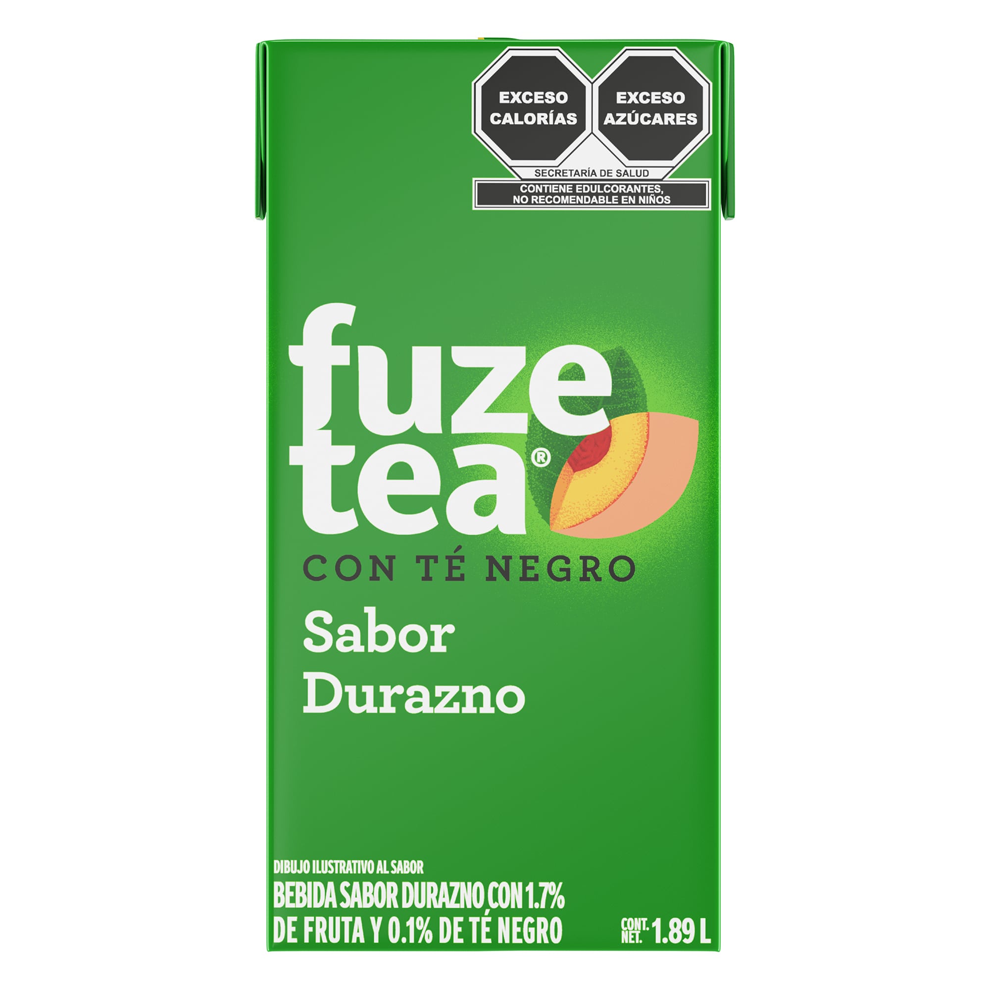 Envase de cartón de Fuze Tea sabor Durazno. Té de Frutas y Hierbas.